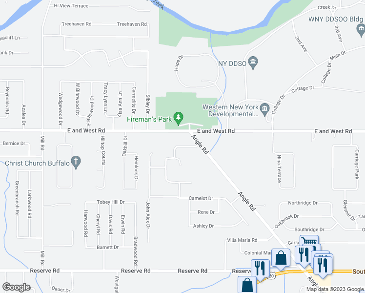 map of restaurants, bars, coffee shops, grocery stores, and more near 18 Taylor Drive in West Seneca