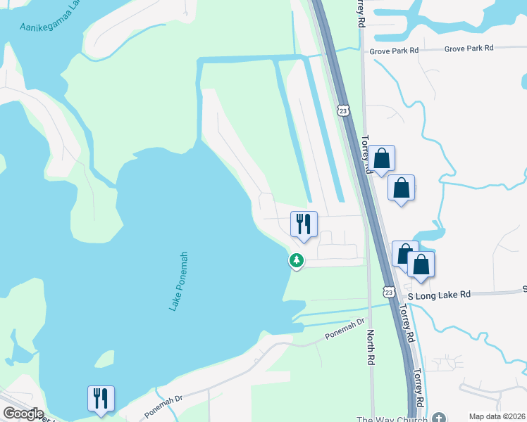 map of restaurants, bars, coffee shops, grocery stores, and more near 14260 Eastview Drive in Fenton
