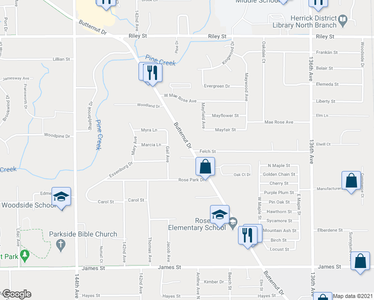 map of restaurants, bars, coffee shops, grocery stores, and more near 451 Evergreen Lane in Holland