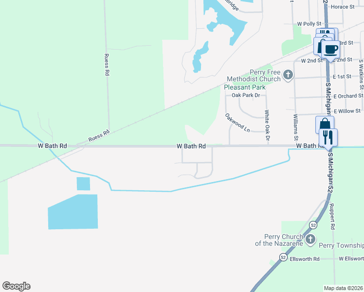 map of restaurants, bars, coffee shops, grocery stores, and more near Garden Lane in Perry