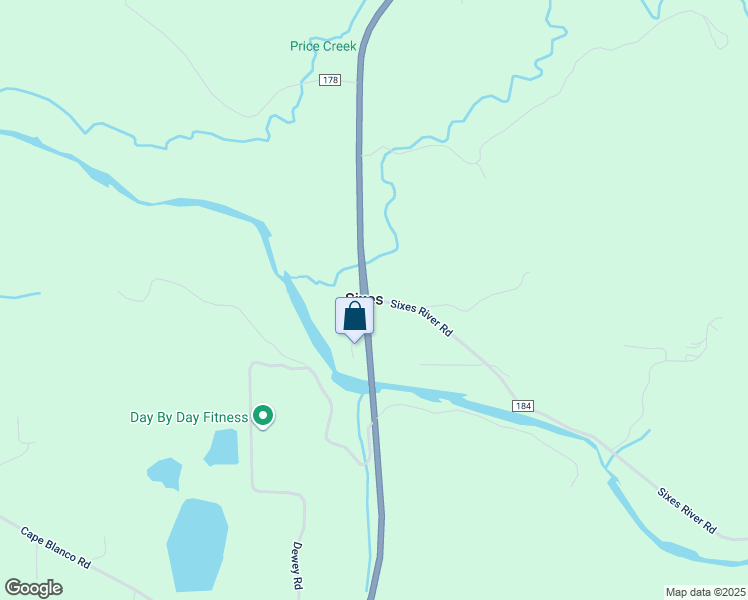 map of restaurants, bars, coffee shops, grocery stores, and more near 93316 Sixes River Road in Sixes