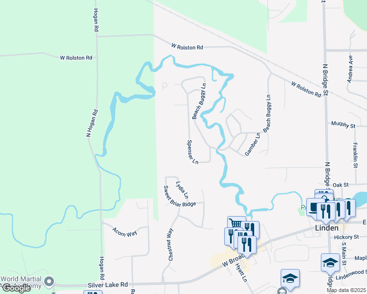 map of restaurants, bars, coffee shops, grocery stores, and more near 737 Spenser Lane in Linden