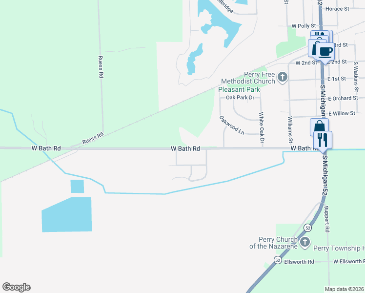 map of restaurants, bars, coffee shops, grocery stores, and more near 3584 West Bath Road in Perry