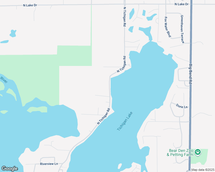 map of restaurants, bars, coffee shops, grocery stores, and more near 7310 North Tichigan Road in Waterford