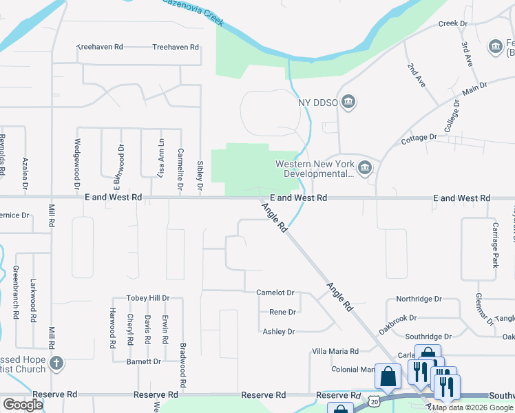 map of restaurants, bars, coffee shops, grocery stores, and more near 414 Angle Rd in Buffalo