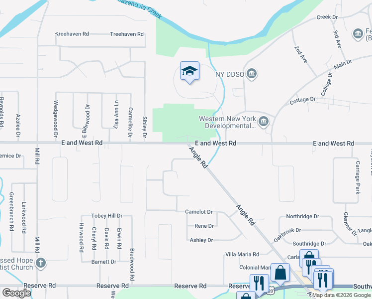 map of restaurants, bars, coffee shops, grocery stores, and more near 414 Angle Road in Buffalo