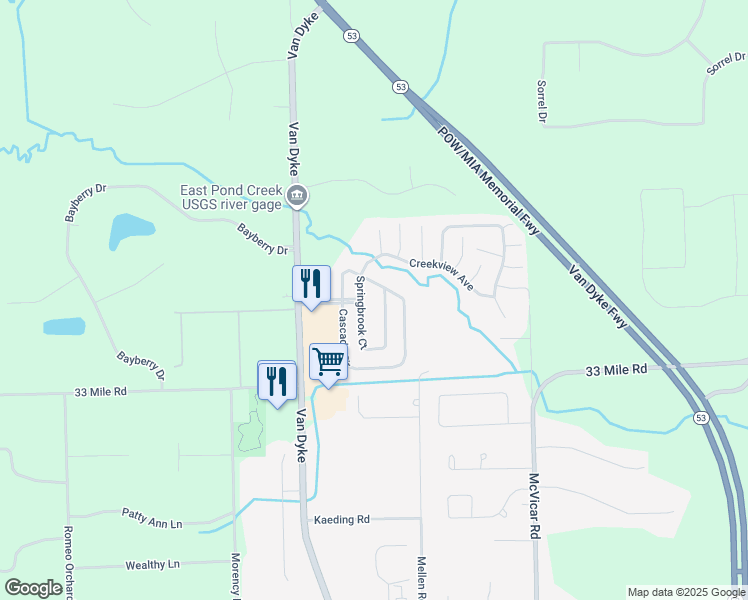 map of restaurants, bars, coffee shops, grocery stores, and more near 11820 Cascade Circle in Macomb County