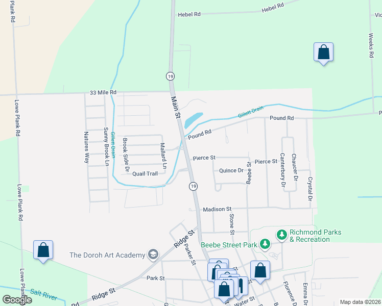 map of restaurants, bars, coffee shops, grocery stores, and more near 35410 Pound Road in Richmond