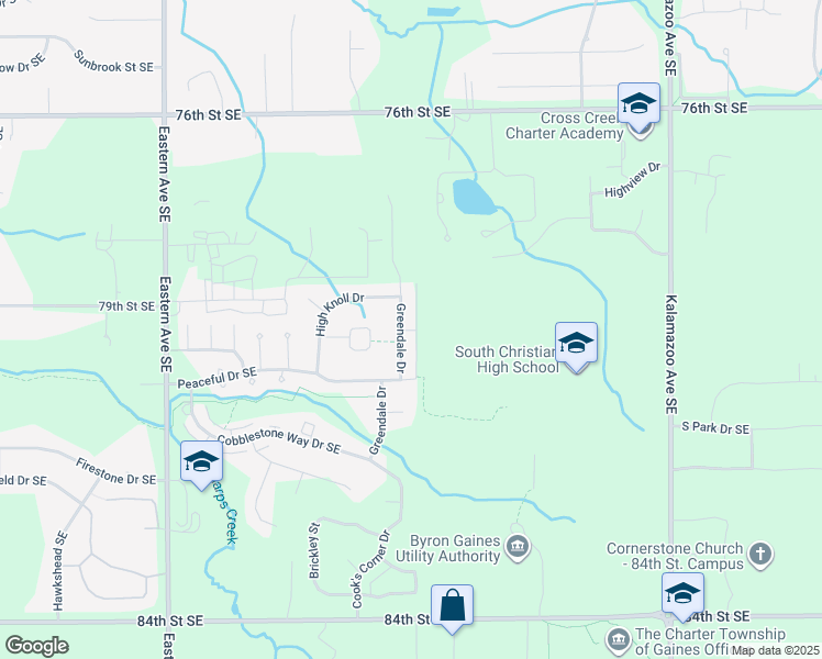 map of restaurants, bars, coffee shops, grocery stores, and more near 7820 High Knoll Drive in Byron Center