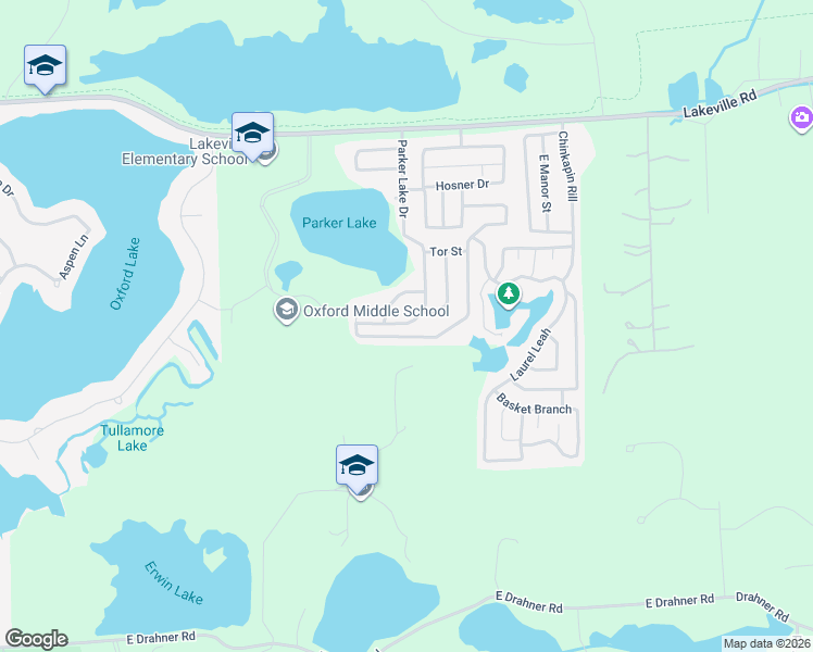 map of restaurants, bars, coffee shops, grocery stores, and more near 234-334 Parker Lake Drive in Oakland County