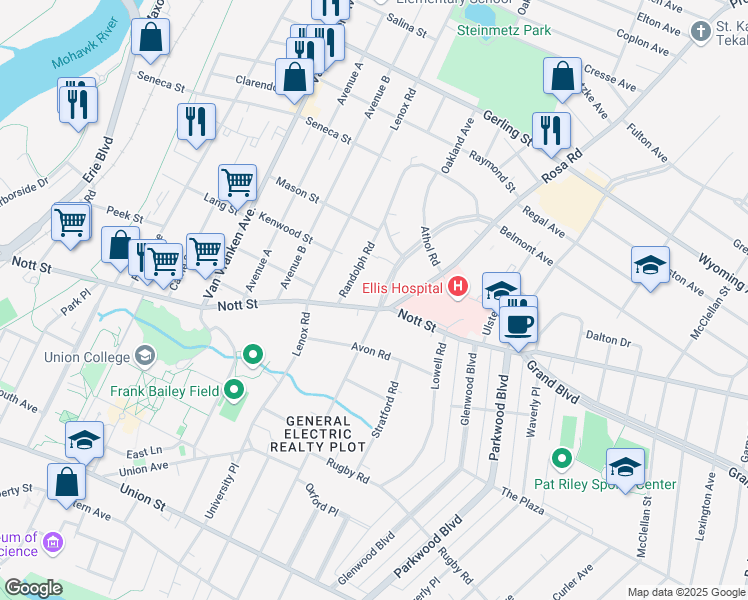 map of restaurants, bars, coffee shops, grocery stores, and more near 1515 Wendell Avenue in Schenectady