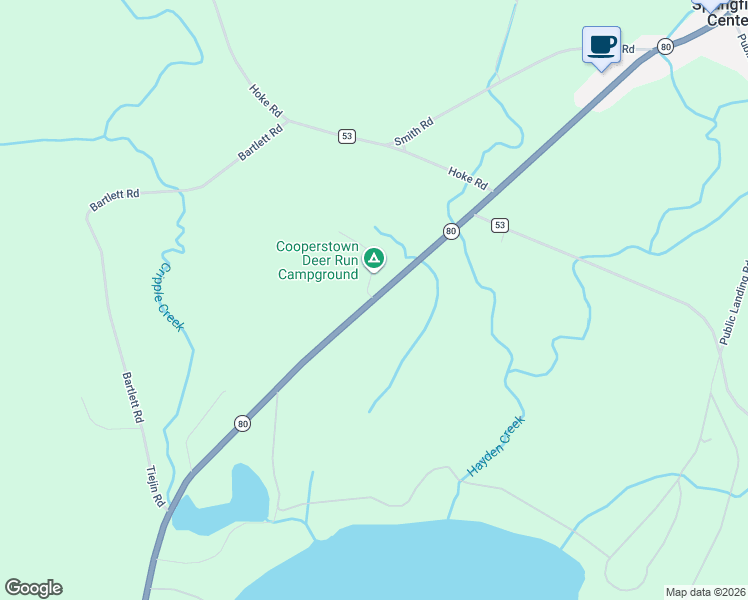 map of restaurants, bars, coffee shops, grocery stores, and more near 7482 New York 80 in Cooperstown