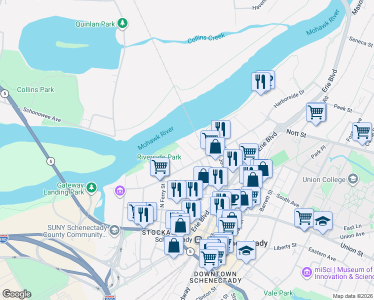 map of restaurants, bars, coffee shops, grocery stores, and more near 24 Ingersoll Avenue in Schenectady