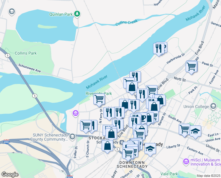 map of restaurants, bars, coffee shops, grocery stores, and more near 24 Ingersoll Avenue in Schenectady