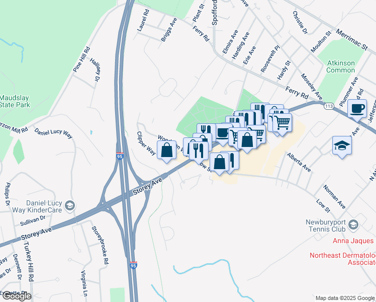 map of restaurants, bars, coffee shops, grocery stores, and more near in Newburyport