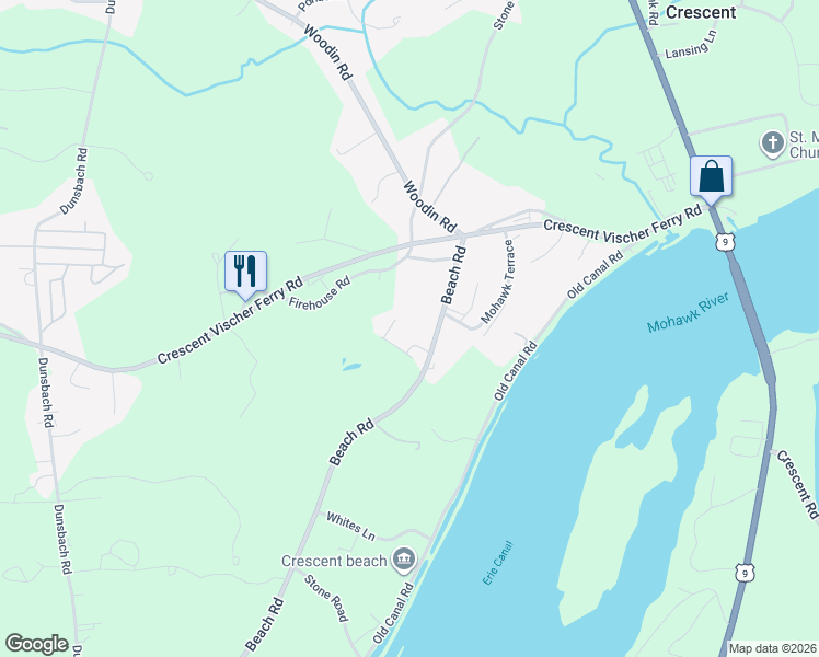 map of restaurants, bars, coffee shops, grocery stores, and more near 147 Beach Road in Saratoga County