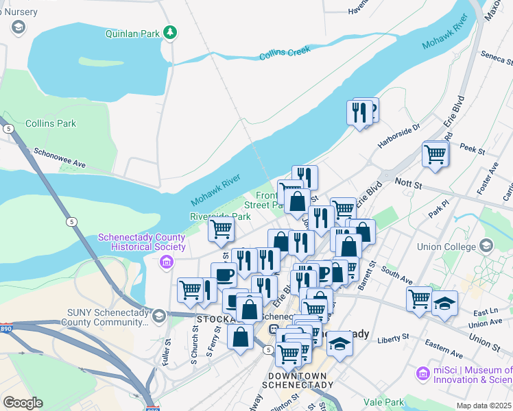 map of restaurants, bars, coffee shops, grocery stores, and more near 24 Ingersoll Avenue in Schenectady