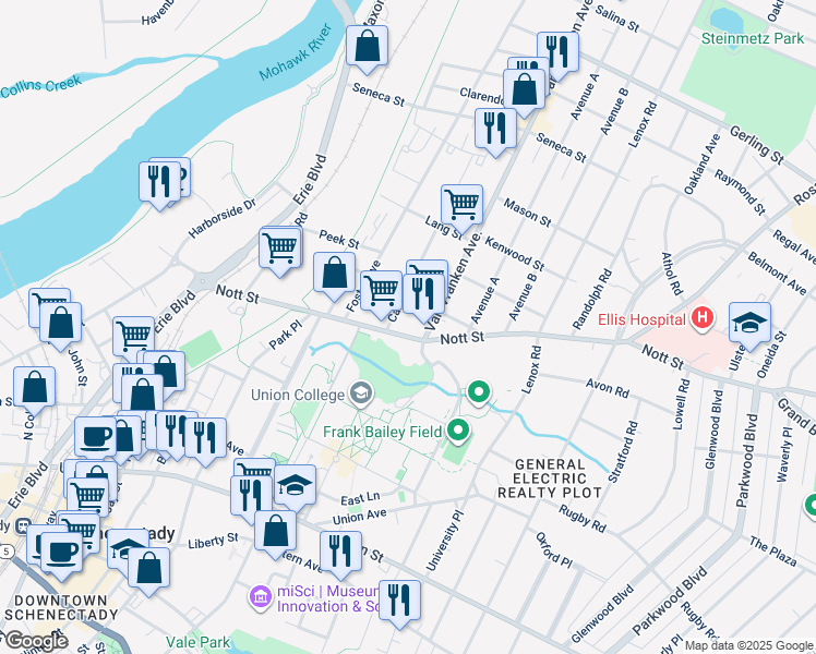 map of restaurants, bars, coffee shops, grocery stores, and more near in Schenectady