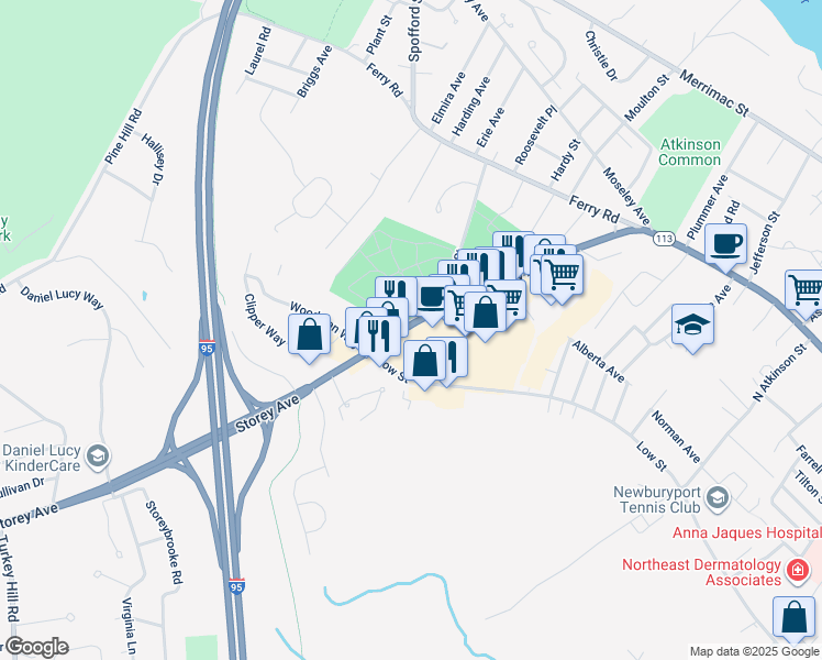 map of restaurants, bars, coffee shops, grocery stores, and more near 59 Storey Avenue in Newburyport