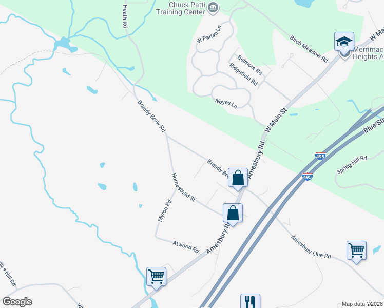map of restaurants, bars, coffee shops, grocery stores, and more near 114 Brandy Brow Road in Haverhill