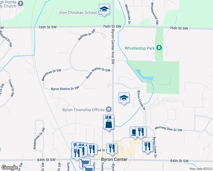 map of restaurants, bars, coffee shops, grocery stores, and more near 7943-7955 Byron Center Avenue Southwest in Byron Center