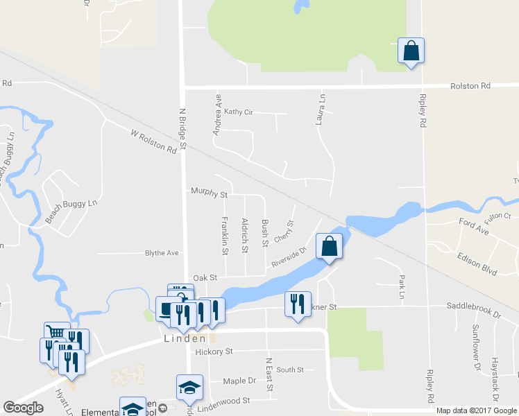 map of restaurants, bars, coffee shops, grocery stores, and more near 705 Bush Street in Linden
