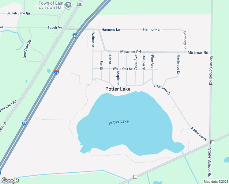 map of restaurants, bars, coffee shops, grocery stores, and more near in Potter Lake