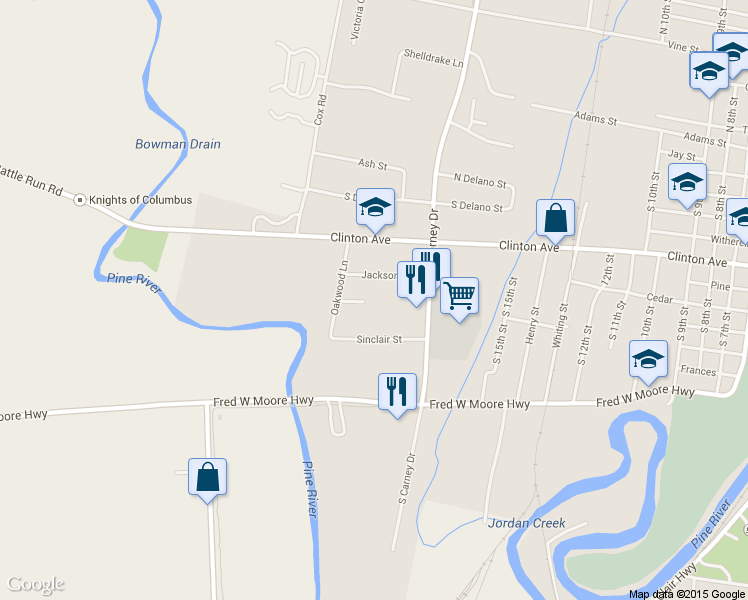 map of restaurants, bars, coffee shops, grocery stores, and more near 1916 Hugo Street in Saint Clair