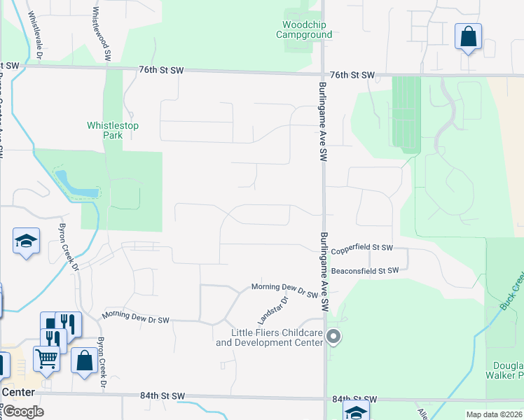 map of restaurants, bars, coffee shops, grocery stores, and more near 1716 Kingsland Drive in Byron Center