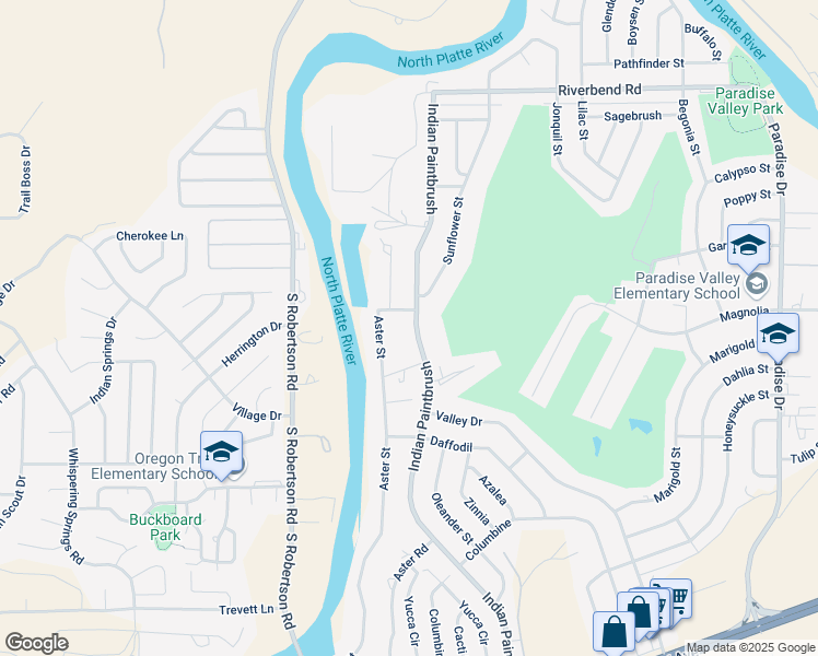 map of restaurants, bars, coffee shops, grocery stores, and more near 260 Indian Paintbrush in Casper