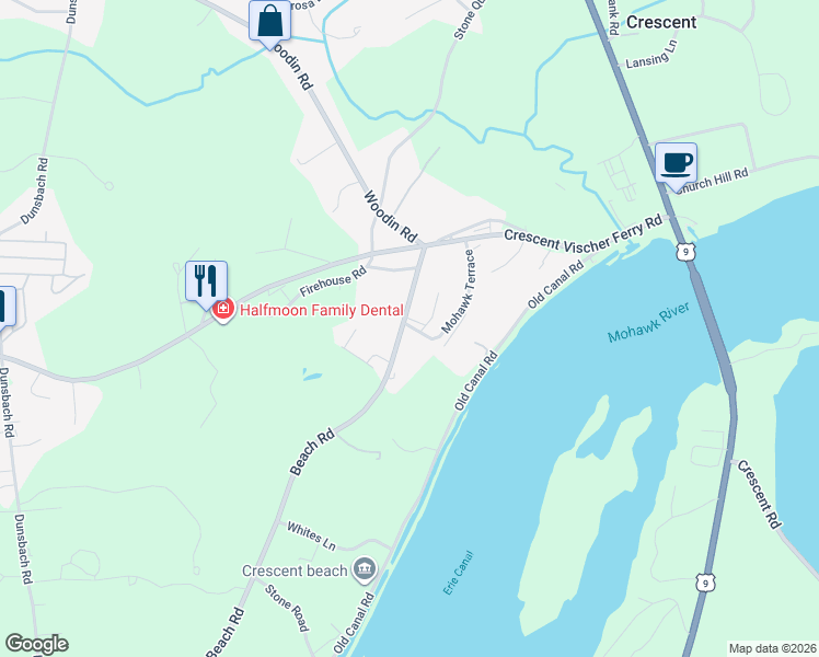 map of restaurants, bars, coffee shops, grocery stores, and more near 149 Beach Road in Saratoga County