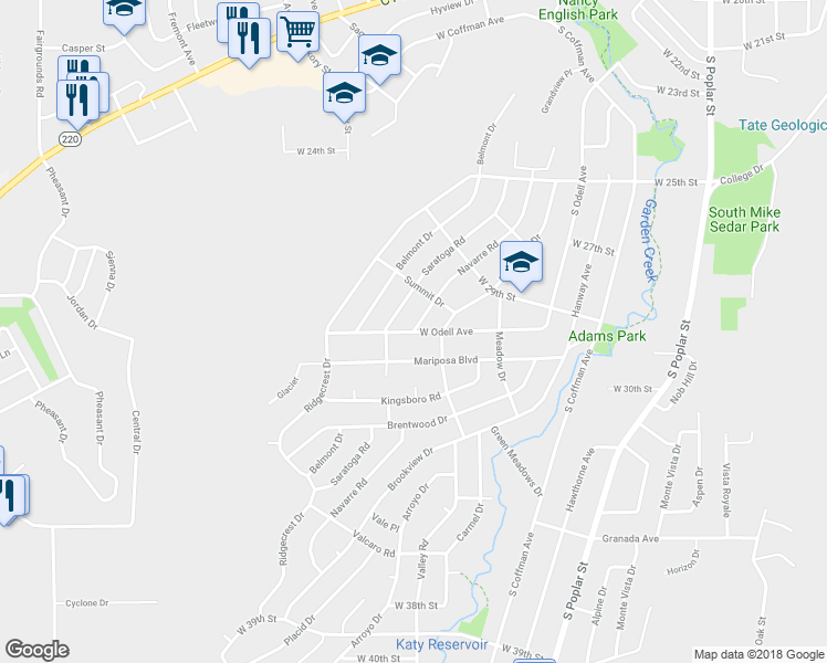 map of restaurants, bars, coffee shops, grocery stores, and more near 1998 West Odell Avenue in Casper