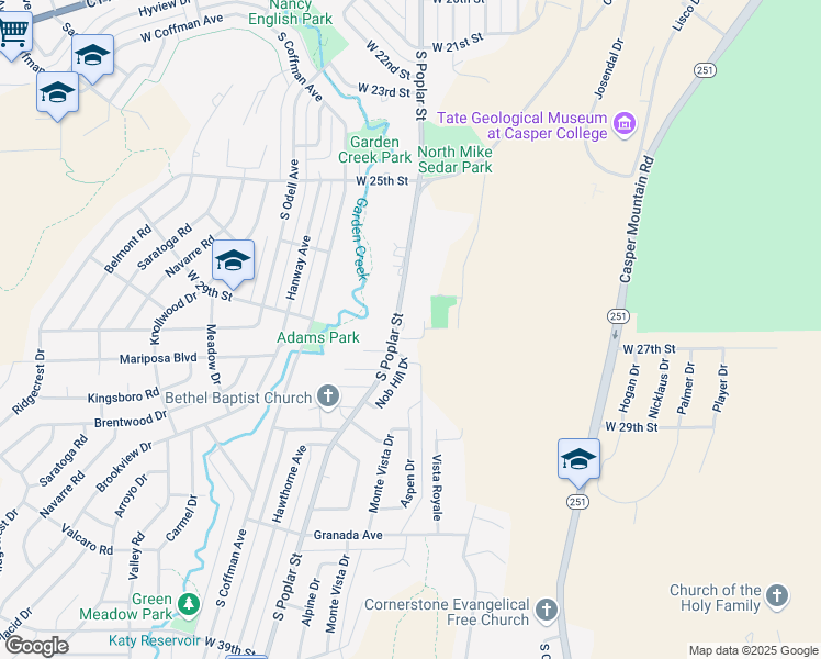 map of restaurants, bars, coffee shops, grocery stores, and more near 2837-3019 South Poplar Street in Casper