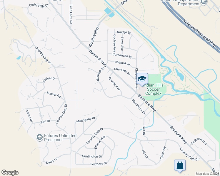 map of restaurants, bars, coffee shops, grocery stores, and more near 5045 Apache Place in Pocatello