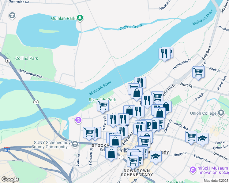 map of restaurants, bars, coffee shops, grocery stores, and more near 24 Ingersoll Avenue in Schenectady