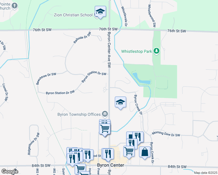map of restaurants, bars, coffee shops, grocery stores, and more near 7943 Byron Center Avenue Southwest in Byron Center