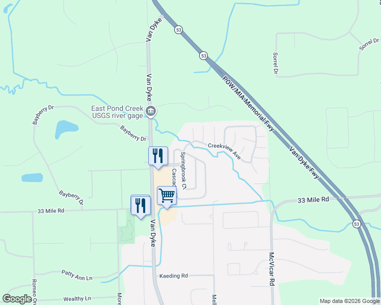 map of restaurants, bars, coffee shops, grocery stores, and more near 11820 Cascade Circle in Macomb County