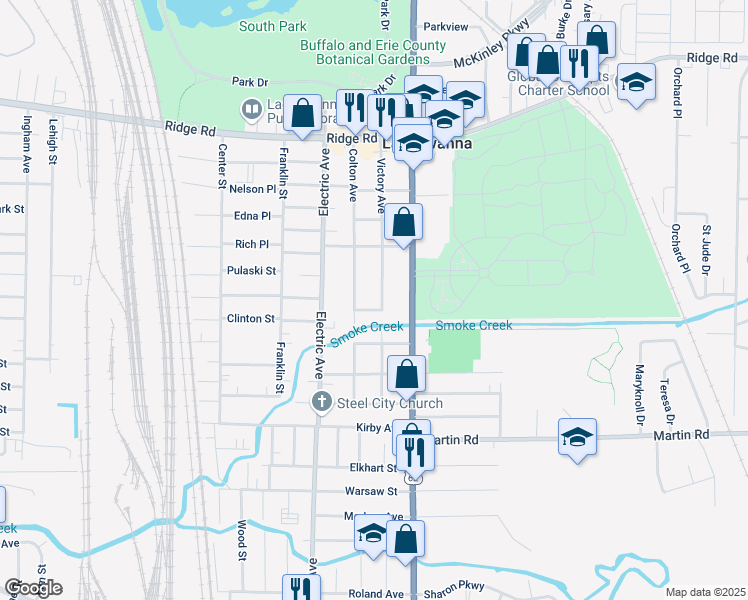 map of restaurants, bars, coffee shops, grocery stores, and more near 185 Victory Avenue in Buffalo