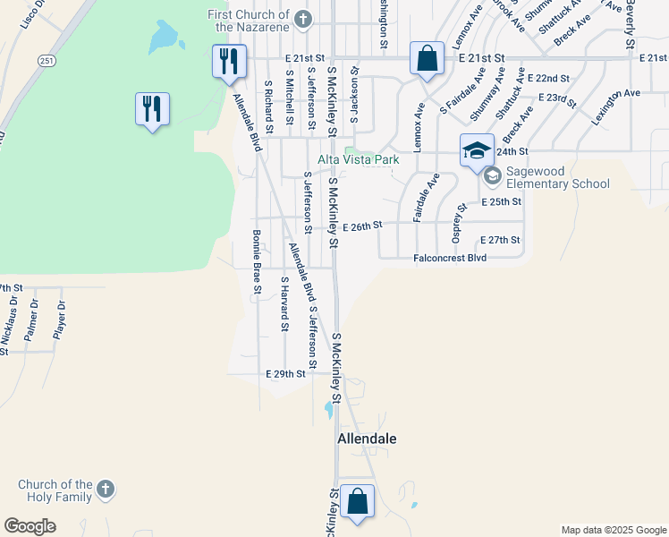 map of restaurants, bars, coffee shops, grocery stores, and more near 999 E 27th St in Casper