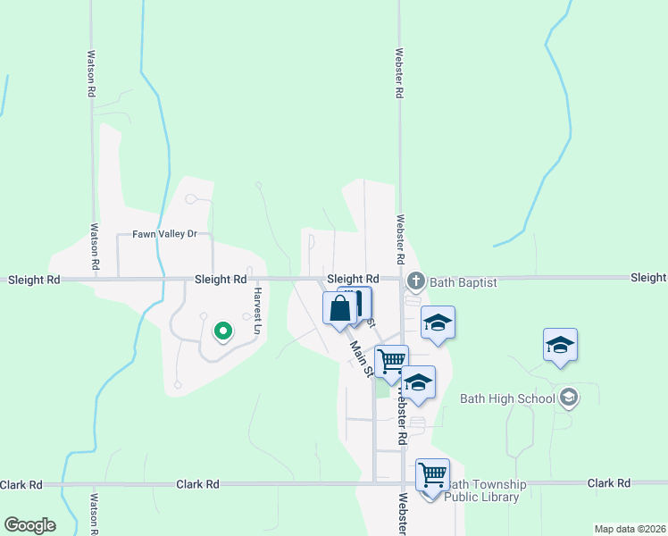 map of restaurants, bars, coffee shops, grocery stores, and more near 5631 Sleight Road in Bath
