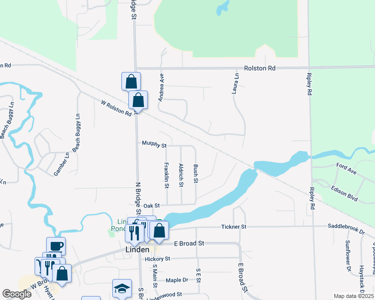 map of restaurants, bars, coffee shops, grocery stores, and more near 705 Bush Street in Linden