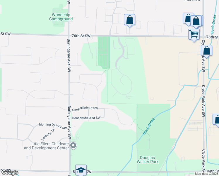 map of restaurants, bars, coffee shops, grocery stores, and more near 7963 Verona Drive Southwest in Byron Center