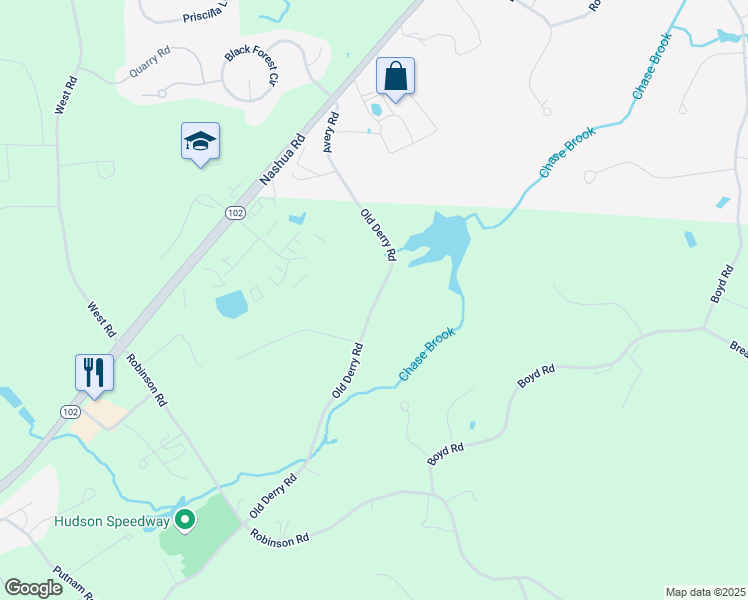 map of restaurants, bars, coffee shops, grocery stores, and more near 162 Old Derry Road in Hudson