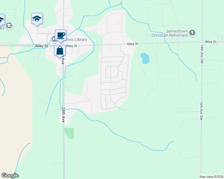 map of restaurants, bars, coffee shops, grocery stores, and more near 2100 Granite Street in Hudsonville