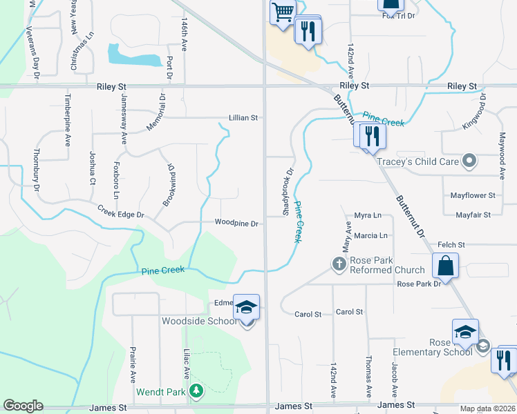 map of restaurants, bars, coffee shops, grocery stores, and more near 733 Shadybrook Drive in Holland