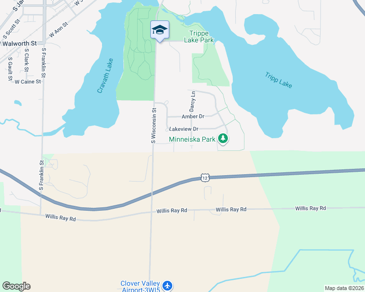 map of restaurants, bars, coffee shops, grocery stores, and more near 281 Parkside Drive in Whitewater