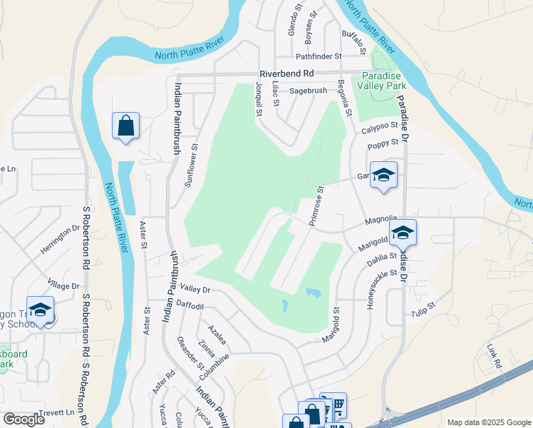 map of restaurants, bars, coffee shops, grocery stores, and more near 733 South Magnolia Street in Casper