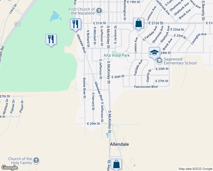 map of restaurants, bars, coffee shops, grocery stores, and more near 901-999 East 27th Street in Casper