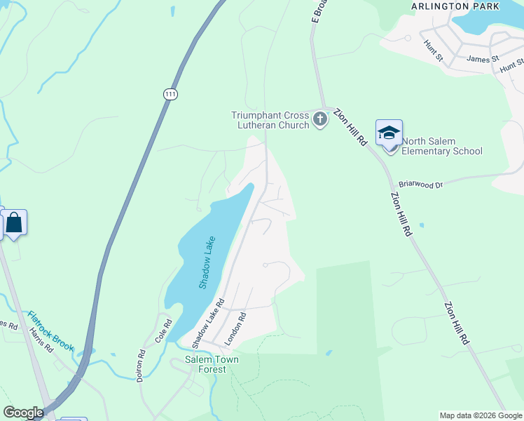 map of restaurants, bars, coffee shops, grocery stores, and more near 126 Shadow Lake Road in Salem