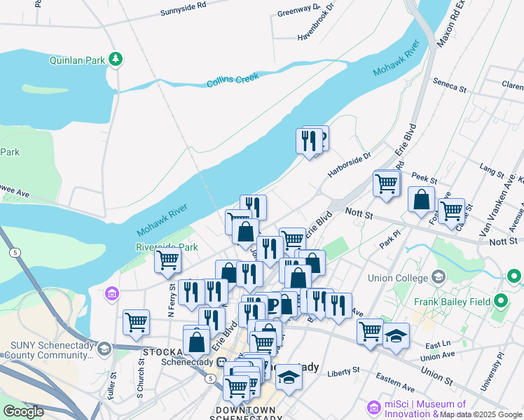 map of restaurants, bars, coffee shops, grocery stores, and more near 237 Front Street in Schenectady
